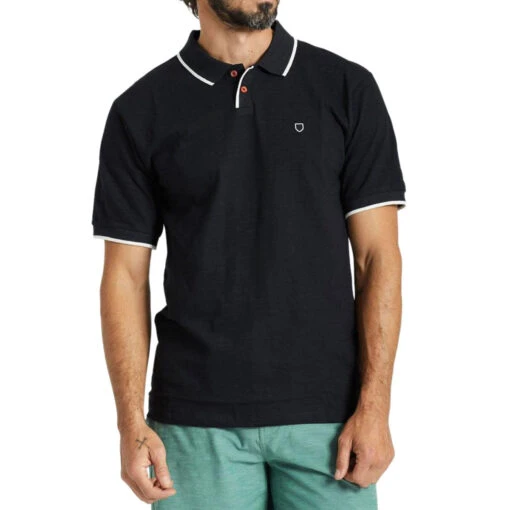 Brixton Proper Slub Polo Knit Shirt - Washed Black/Off White